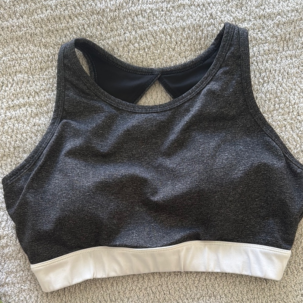 NVGTN Gray and White Racerback Sports Bra